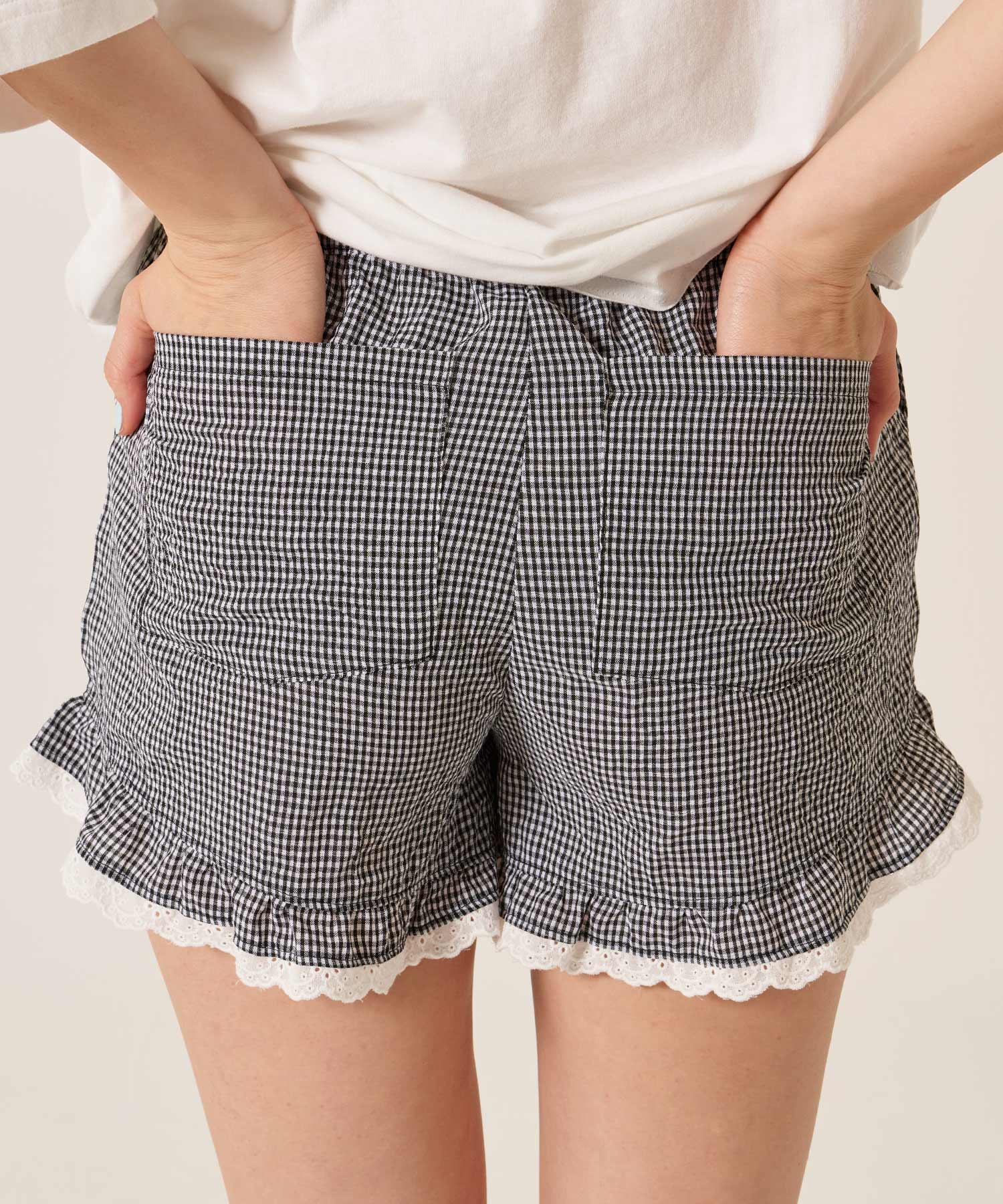 Tina jojunネイビーストライプフリルショートパンツ Mサイズ チェック柄 フリル ショートパンツ TINA：JOJUN 全2色｜tnj721-1245【2
