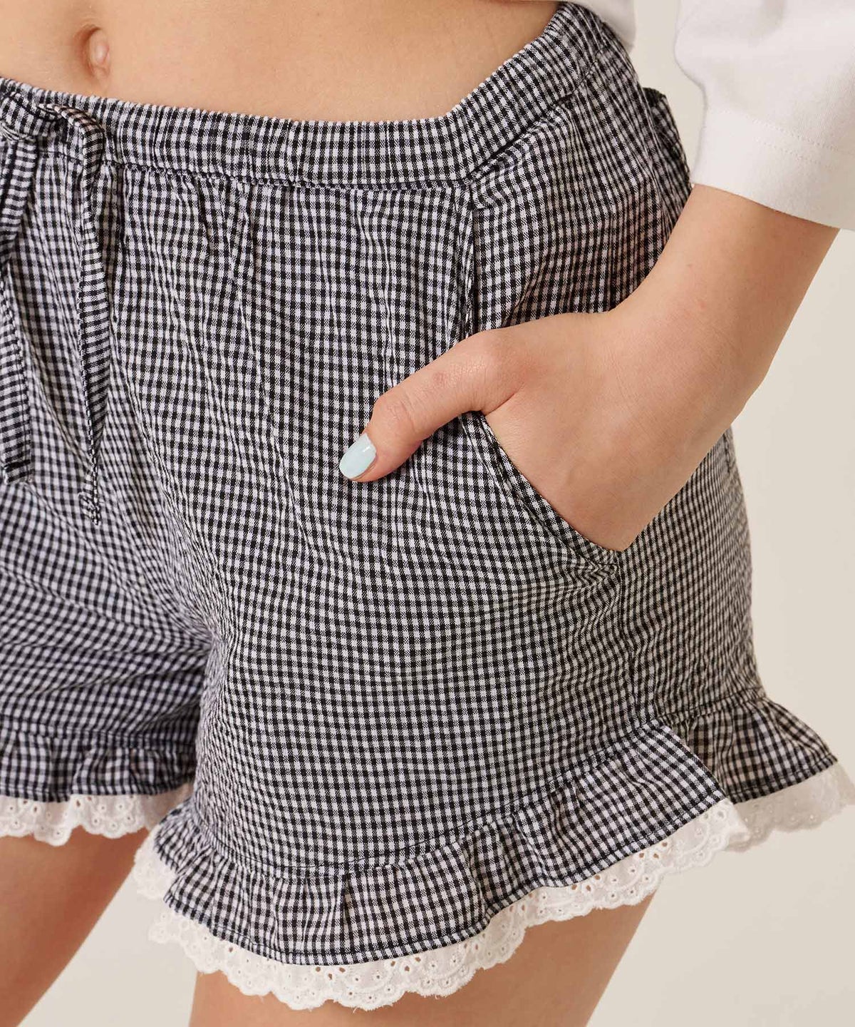 レース/ショートパンツ/リラックス/チェック柄 フリル ショートパンツ TINA：JOJUN