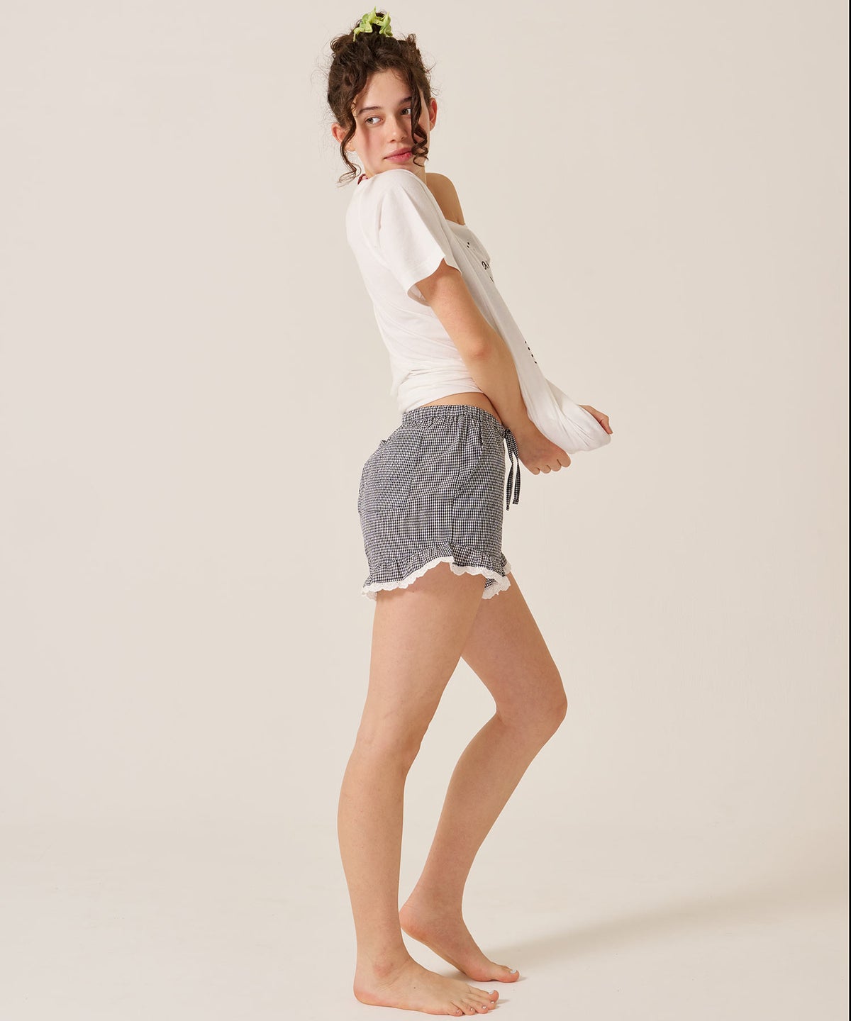 レース/ショートパンツ/リラックス/チェック柄 フリル ショートパンツ TINA：JOJUN