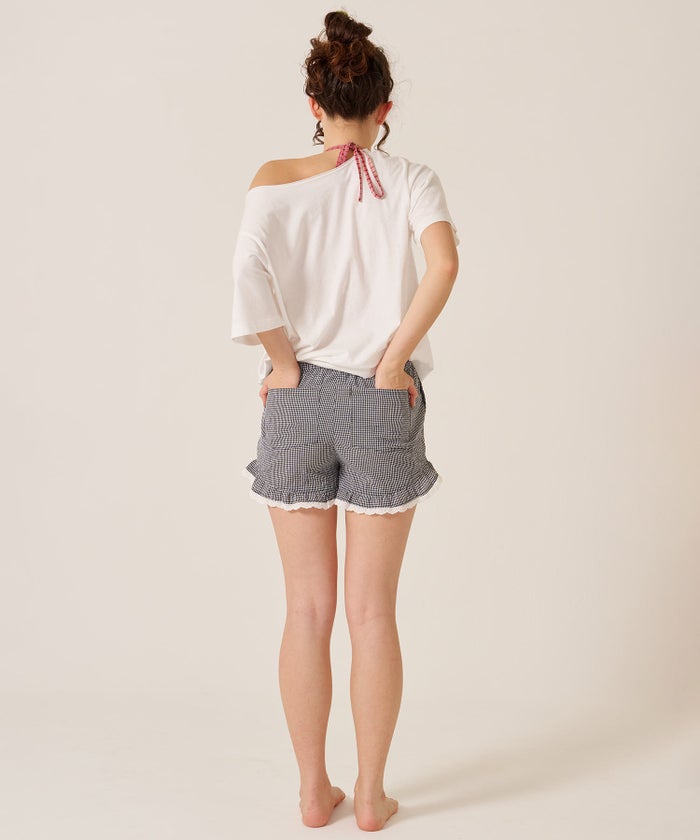 レース/ショートパンツ/リラックス/チェック柄 フリル ショートパンツ TINA：JOJUN