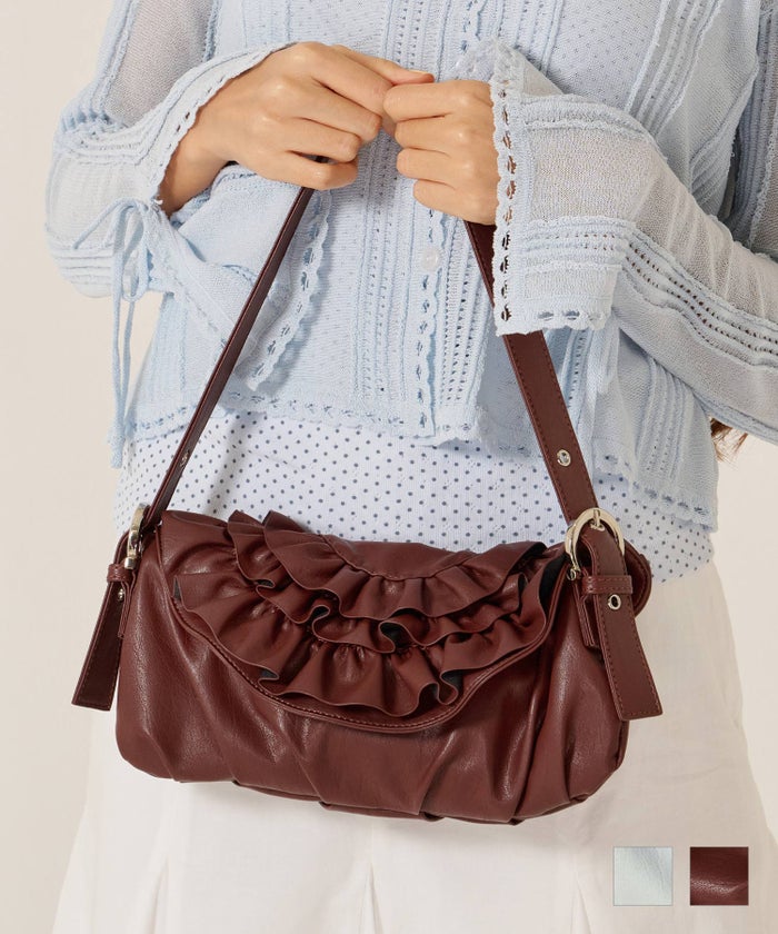 バッグ/カバン/ハンドバッグ/フェイクレザー フリル フラップ ミニバッグ TINA：JOJUN