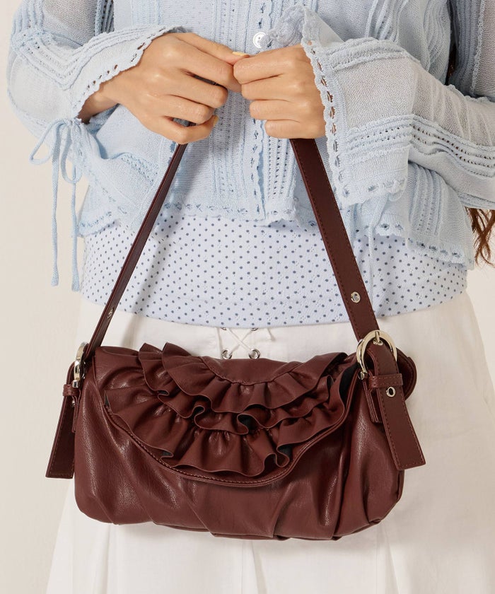 バッグ/カバン/ハンドバッグ/フェイクレザー フリル フラップ ミニバッグ TINA：JOJUN