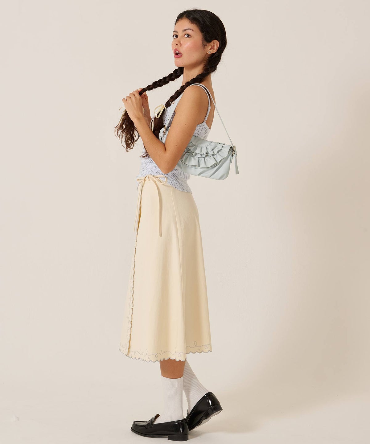 バッグ/カバン/ハンドバッグ/フェイクレザー フリル フラップ ミニバッグ TINA：JOJUN