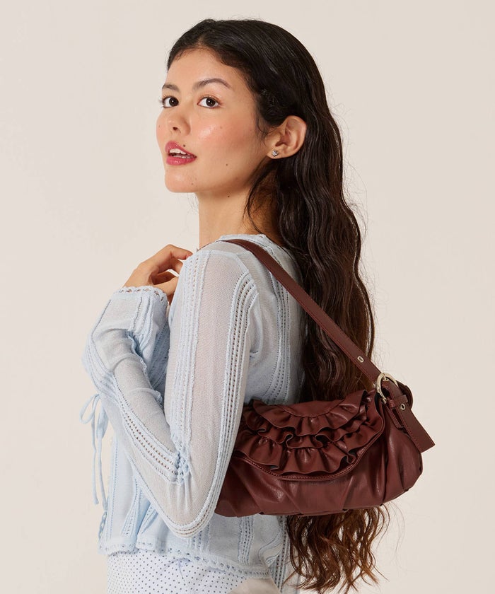 バッグ/カバン/ハンドバッグ/フェイクレザー フリル フラップ ミニバッグ TINA：JOJUN