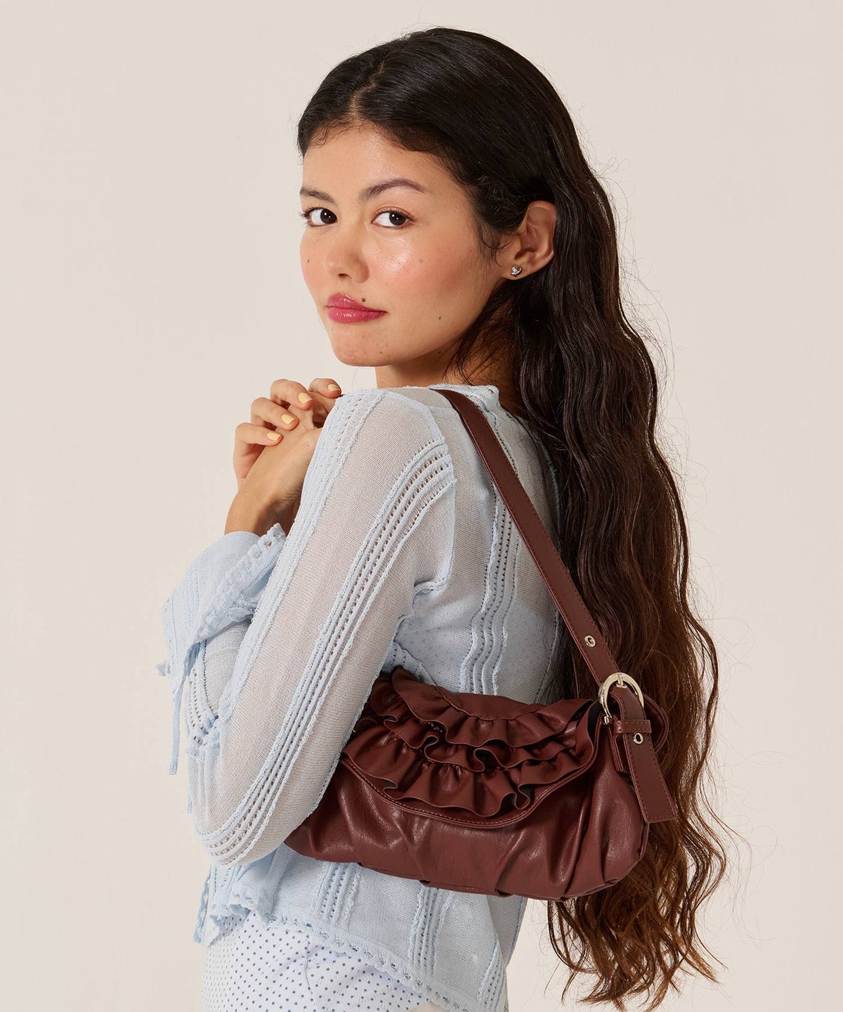 バッグ/カバン/ハンドバッグ/フェイクレザー フリル フラップ ミニバッグ TINA：JOJUN