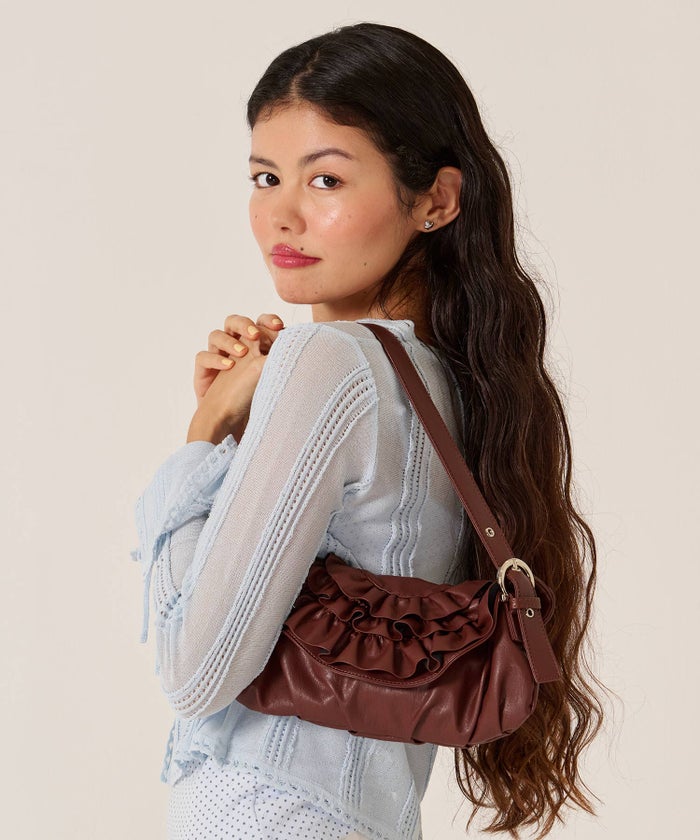 バッグ/カバン/ハンドバッグ/フェイクレザー フリル フラップ ミニバッグ TINA：JOJUN