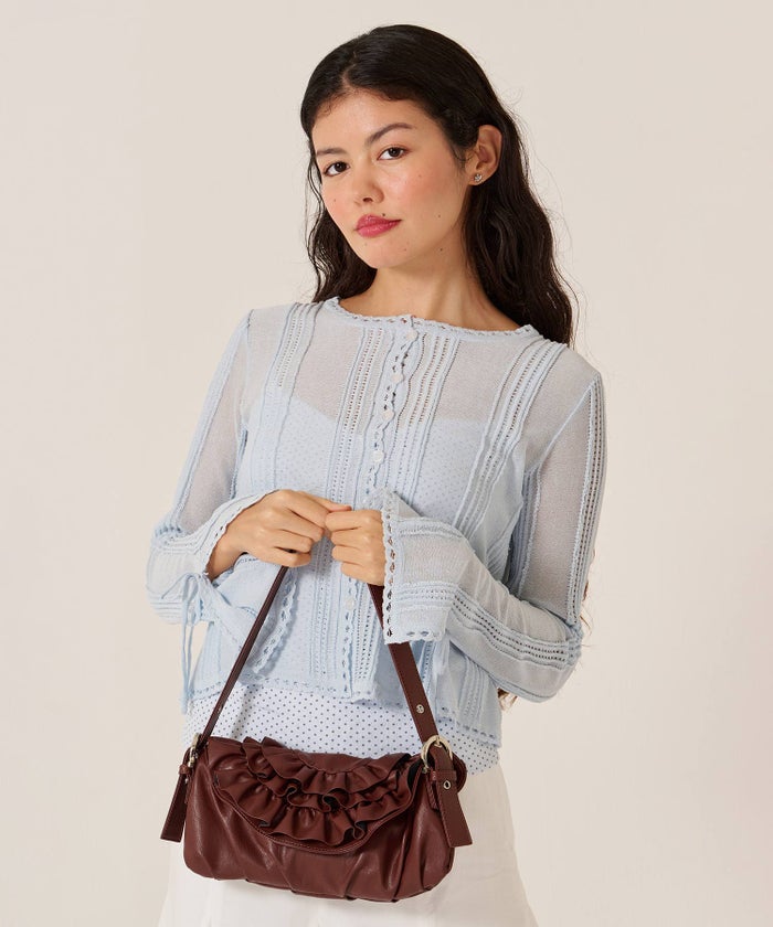 バッグ/カバン/ハンドバッグ/フェイクレザー フリル フラップ ミニバッグ TINA：JOJUN