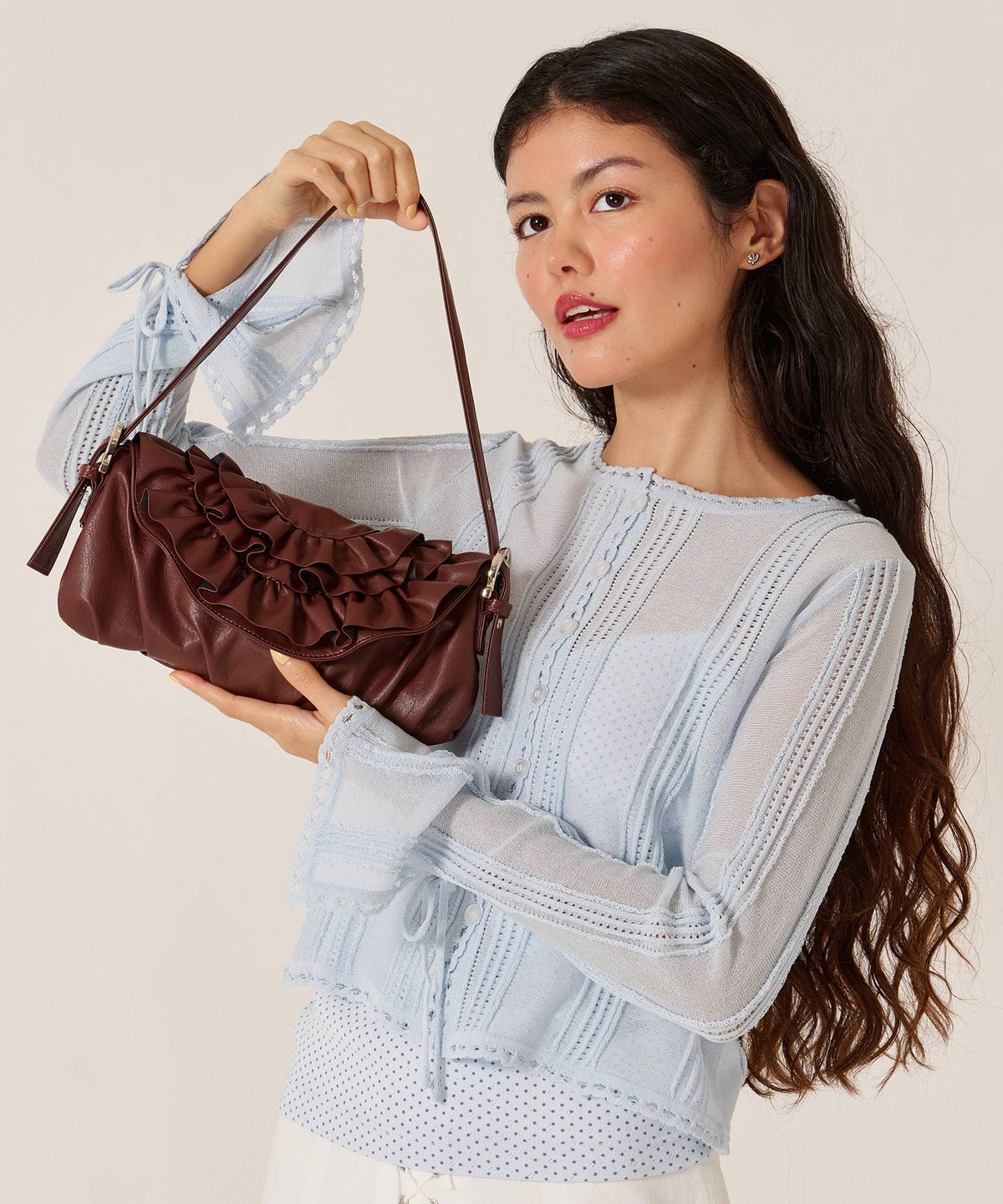 バッグ/カバン/ハンドバッグ/フェイクレザー フリル フラップ ミニバッグ TINA：JOJUN