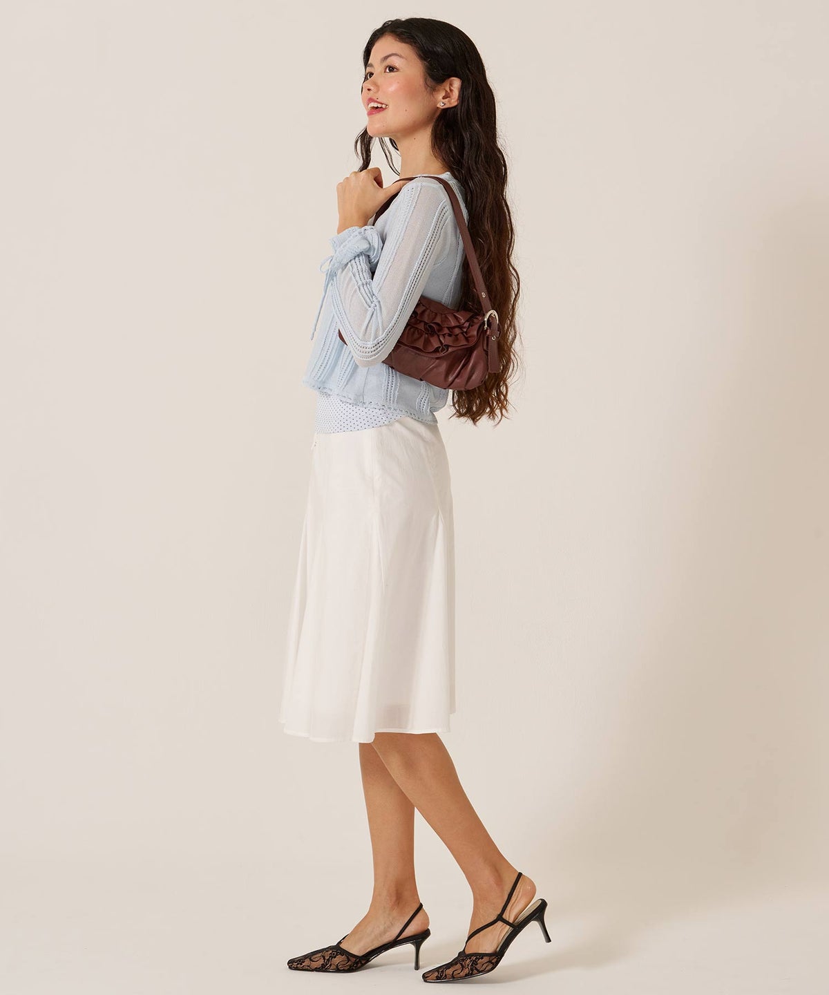 バッグ/カバン/ハンドバッグ/フェイクレザー フリル フラップ ミニバッグ TINA：JOJUN