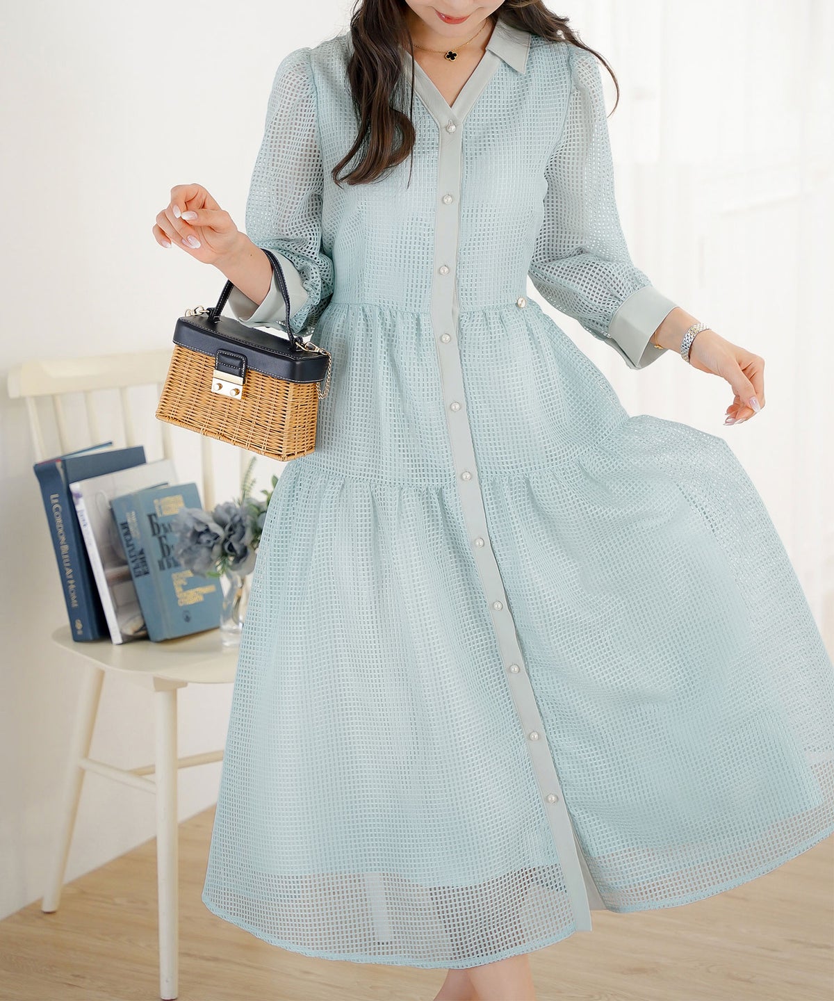 ワンピース レース メッシュレース 上品 エレガント 大人 きれいめ パール