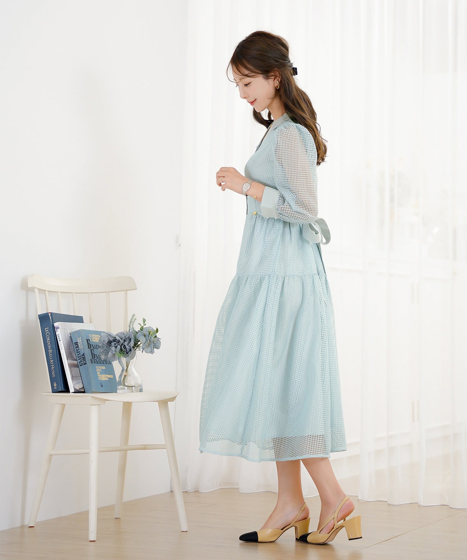 SUMMER-SALE オープンカラー レース シャツ ワンピース le reve