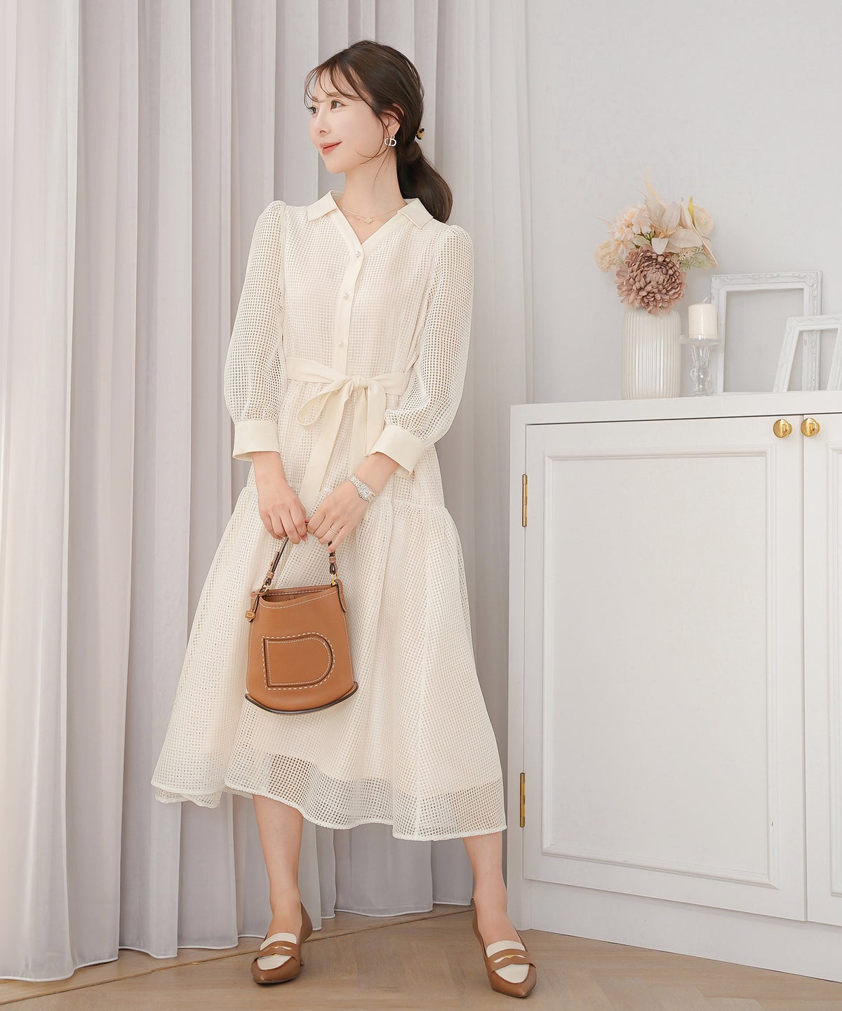 ワンピース レース メッシュレース 上品 エレガント 大人 きれいめ パール