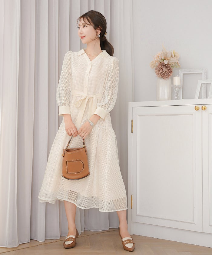 ワンピース レース メッシュレース 上品 エレガント 大人 きれいめ パール