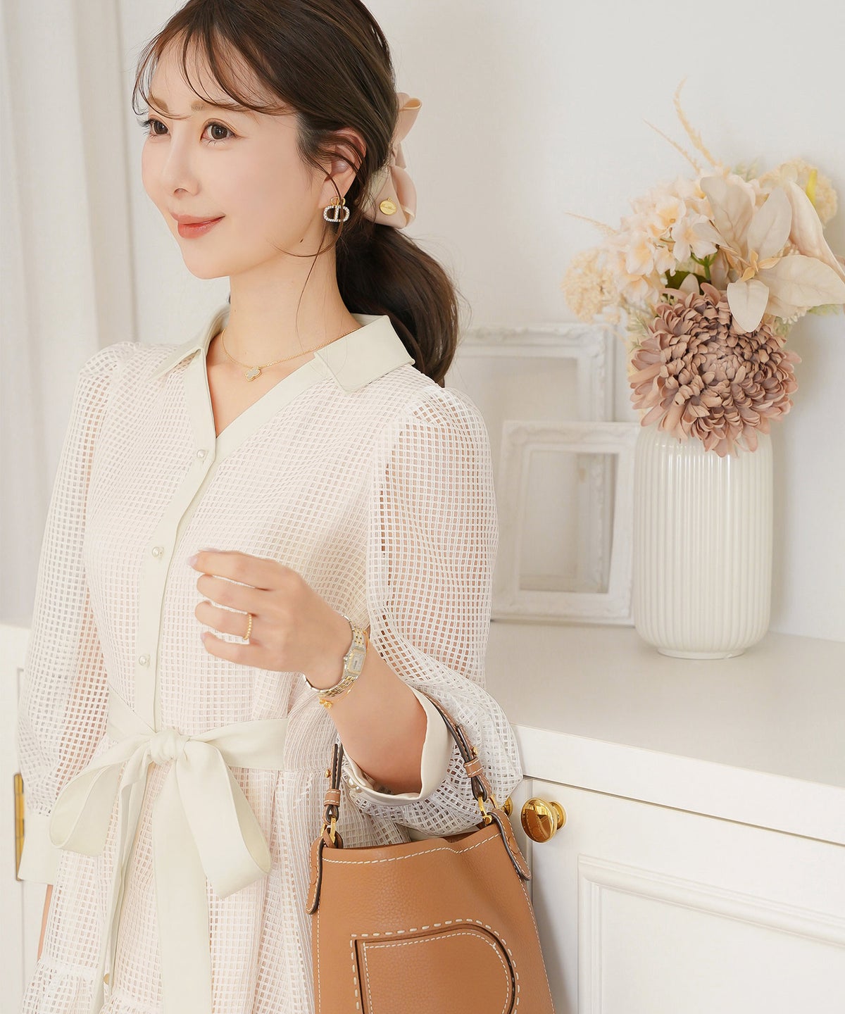 ワンピース レース メッシュレース 上品 エレガント 大人 きれいめ パール