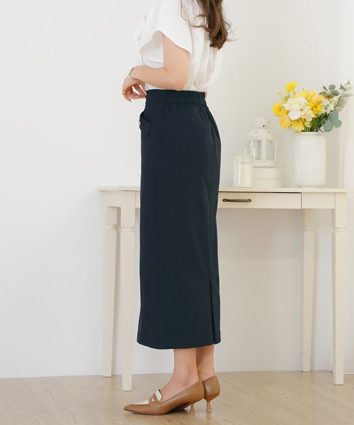 ボトムス スカート タイトスカート ナロースカート きれいめ 上品 エレガント 細身 スリット ポケット エンブレム ボタン ゴールド タイトめ ストレッチ ハイストレッチ 無地 ギンガム オールシーズン 秋 冬 春 夏