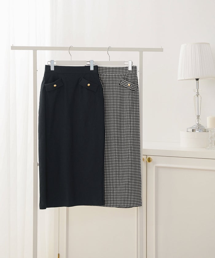 ボトムス スカート タイトスカート ナロースカート きれいめ 上品 エレガント 細身 スリット ポケット エンブレム ボタン ゴールド タイトめ ストレッチ ハイストレッチ 無地 ギンガム オールシーズン 秋 冬 春 夏