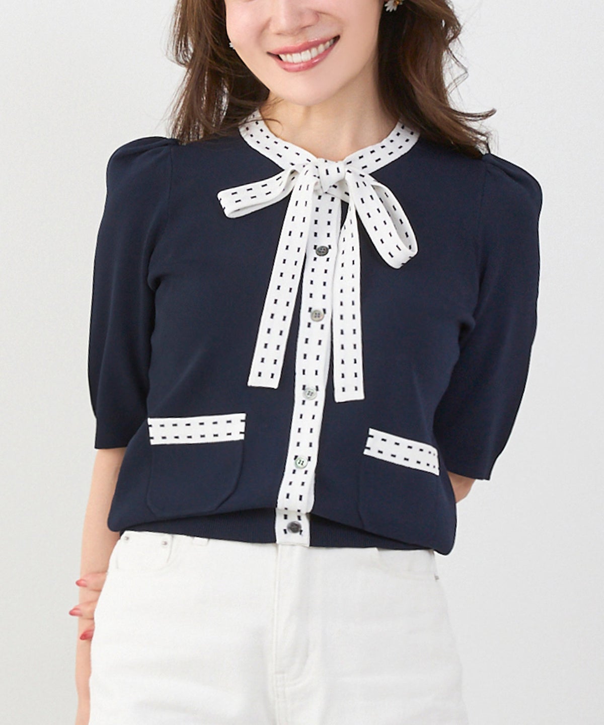 洗濯機可 マシンウォッシャブル UVカット 接触冷感 可愛い 上品 きれいめ オフィス フェミニン 夏 半袖 ジョイントスペース