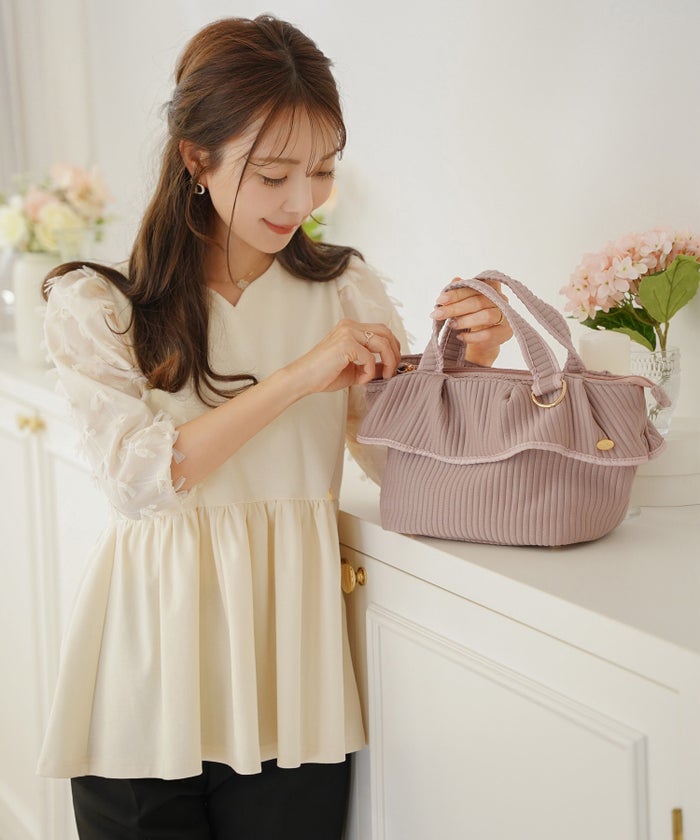 バッグ トートバッグ ミニバッグ 小さめ ファスナー フリル ヌビ キルティング ナチュラル ショルダー 子持ち ママ お出かけ ママバッグ
