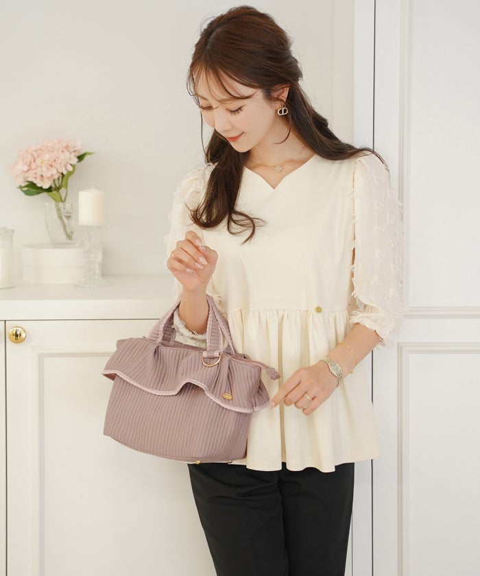 バッグ トートバッグ ミニバッグ 小さめ ファスナー フリル ヌビ キルティング ナチュラル ショルダー 子持ち ママ お出かけ ママバッグ