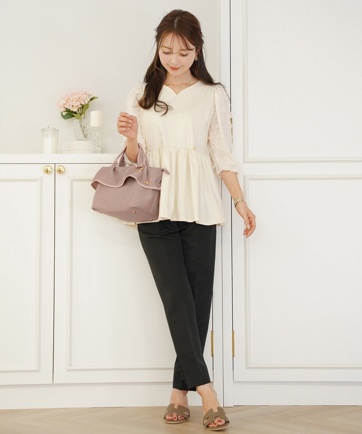 バッグ トートバッグ ミニバッグ 小さめ ファスナー フリル ヌビ キルティング ナチュラル ショルダー 子持ち ママ お出かけ ママバッグ