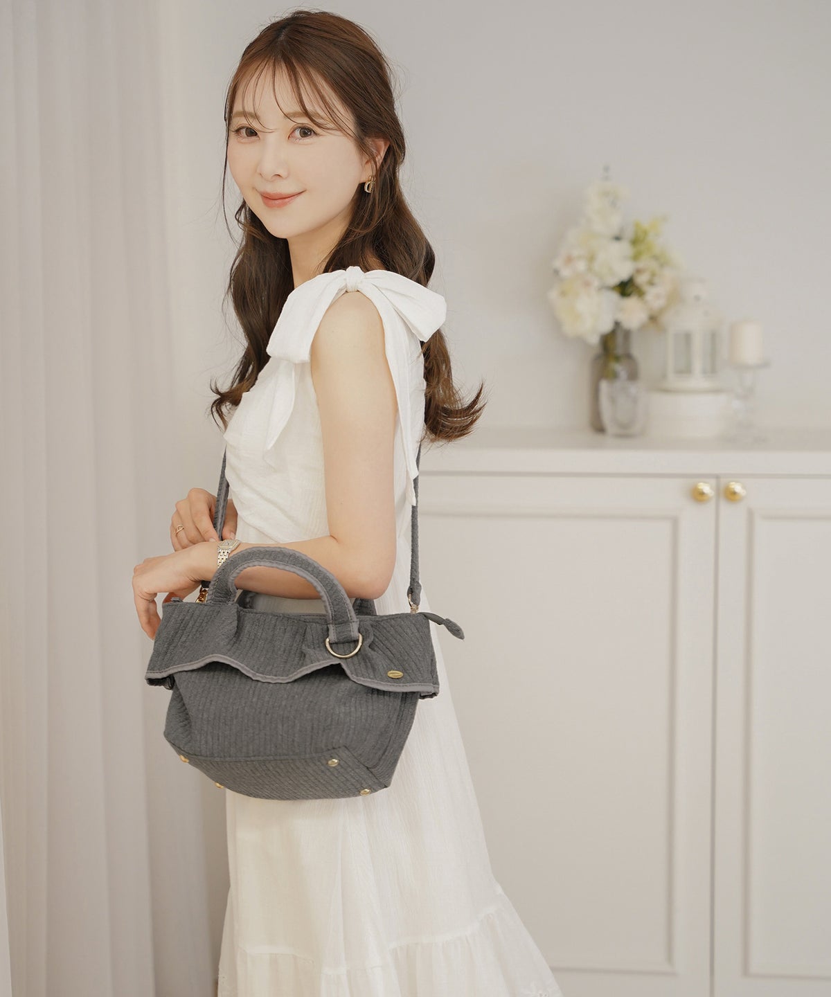 バッグ トートバッグ ミニバッグ 小さめ ファスナー フリル ヌビ キルティング ナチュラル ショルダー 子持ち ママ お出かけ ママバッグ