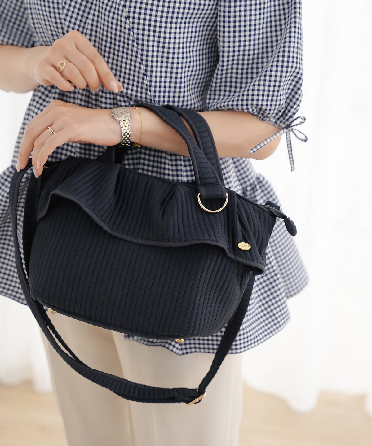 バッグ トートバッグ ミニバッグ 小さめ ファスナー フリル ヌビ キルティング ナチュラル ショルダー 子持ち ママ お出かけ ママバッグ