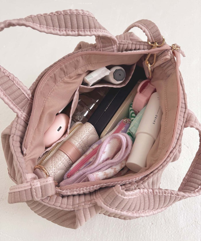バッグ トートバッグ ミニバッグ 小さめ ファスナー フリル ヌビ キルティング ナチュラル ショルダー 子持ち ママ お出かけ ママバッグ