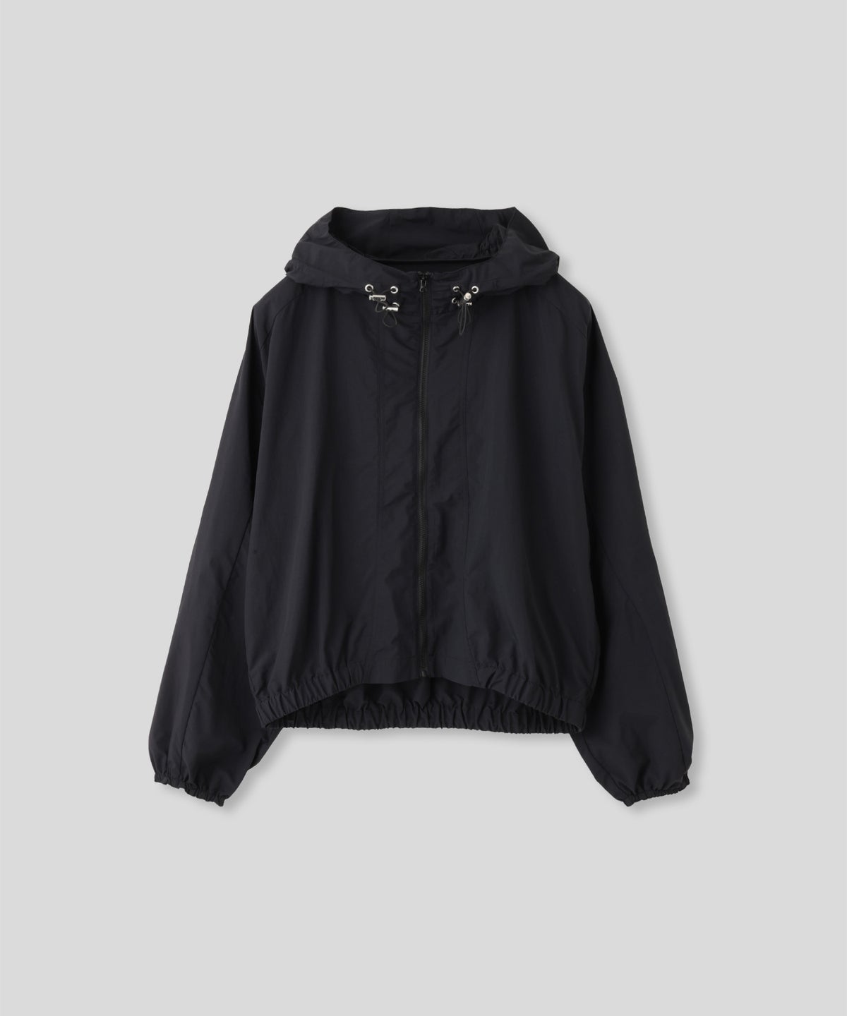 ［UＶカット］シアー ギャザリング フード ブルゾン KINO THE KEI ナイロンブルゾン フードブルゾン ライトアウター ショートブルゾン ナイロンジャケット フードジャケット ウィンドブレーカー ドローストリングブルゾン ドロストデザイン ギャザーネック スタンドネックブルゾン