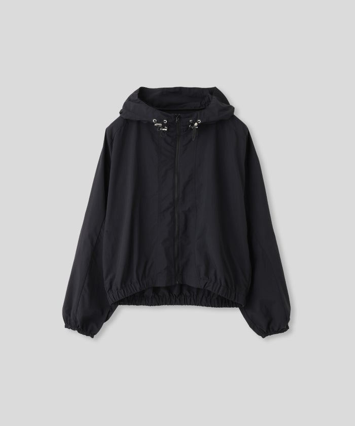 ［UＶカット］シアー ギャザリング フード ブルゾン KINO THE KEI ナイロンブルゾン フードブルゾン ライトアウター ショートブルゾン ナイロンジャケット フードジャケット ウィンドブレーカー ドローストリングブルゾン ドロストデザイン ギャザーネック スタンドネックブルゾン