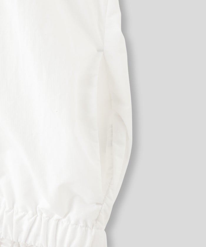 ［UＶカット］シアー ギャザリング フード ブルゾン KINO THE KEI ナイロンブルゾン フードブルゾン ライトアウター ショートブルゾン ナイロンジャケット フードジャケット ウィンドブレーカー ドローストリングブルゾン ドロストデザイン ギャザーネック スタンドネックブルゾン