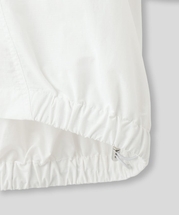 ［UＶカット］シアー ギャザリング フード ブルゾン KINO THE KEI ナイロンブルゾン フードブルゾン ライトアウター ショートブルゾン ナイロンジャケット フードジャケット ウィンドブレーカー ドローストリングブルゾン ドロストデザイン ギャザーネック スタンドネックブルゾン