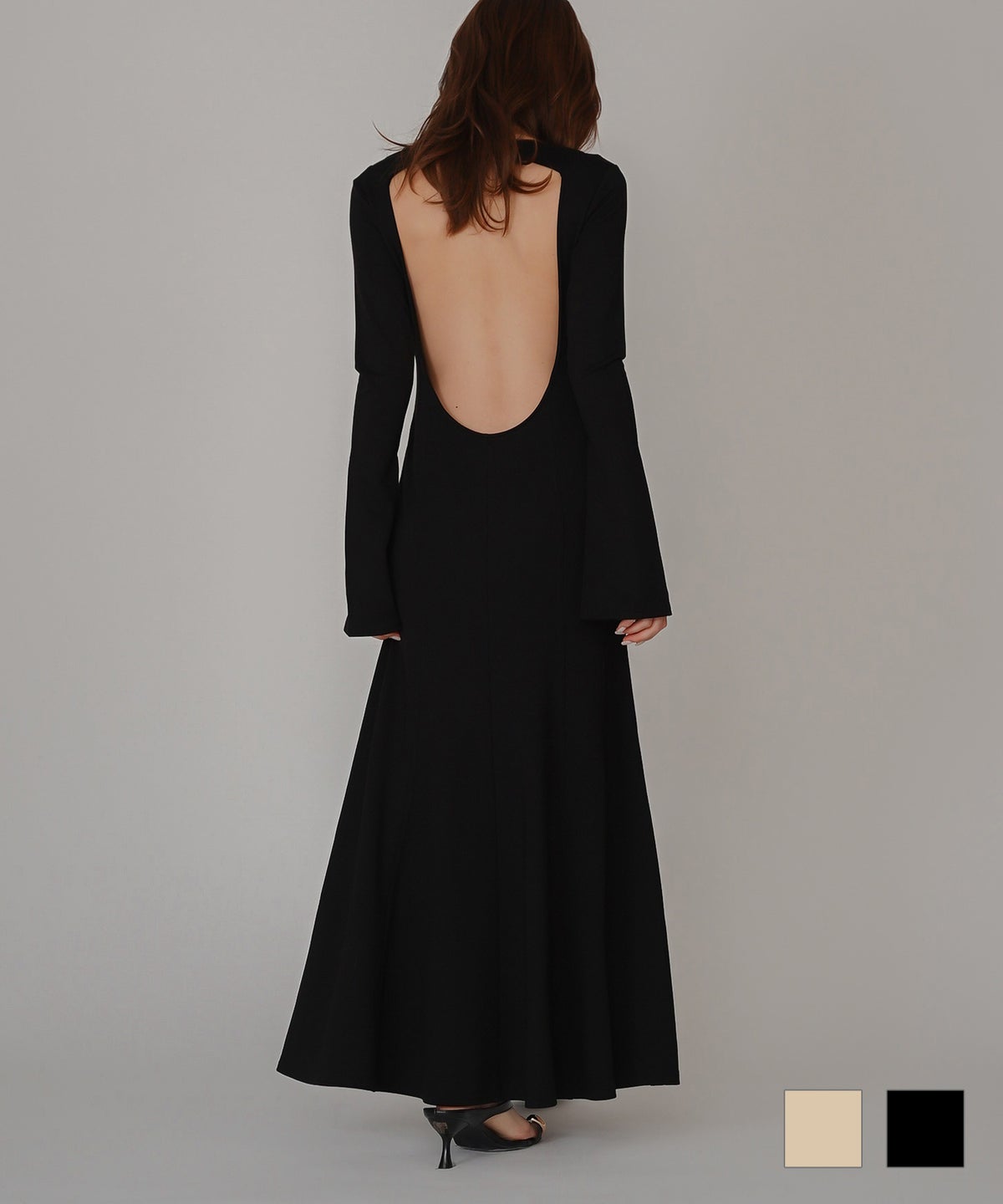 バック スクープオープン フレア ワンピース KINO THE KEI バックオープンワンピース スクープバックワンピース ボートネックワンピース フレアワンピース ロングワンピース デザインワンピース 美シルエットワンピース スタイルアップワンピース 大人フェミニンワンピース