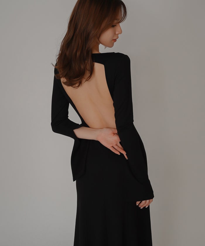 バック スクープオープン フレア ワンピース KINO THE KEI バックオープンワンピース スクープバックワンピース ボートネックワンピース フレアワンピース ロングワンピース デザインワンピース 美シルエットワンピース スタイルアップワンピース 大人フェミニンワンピース