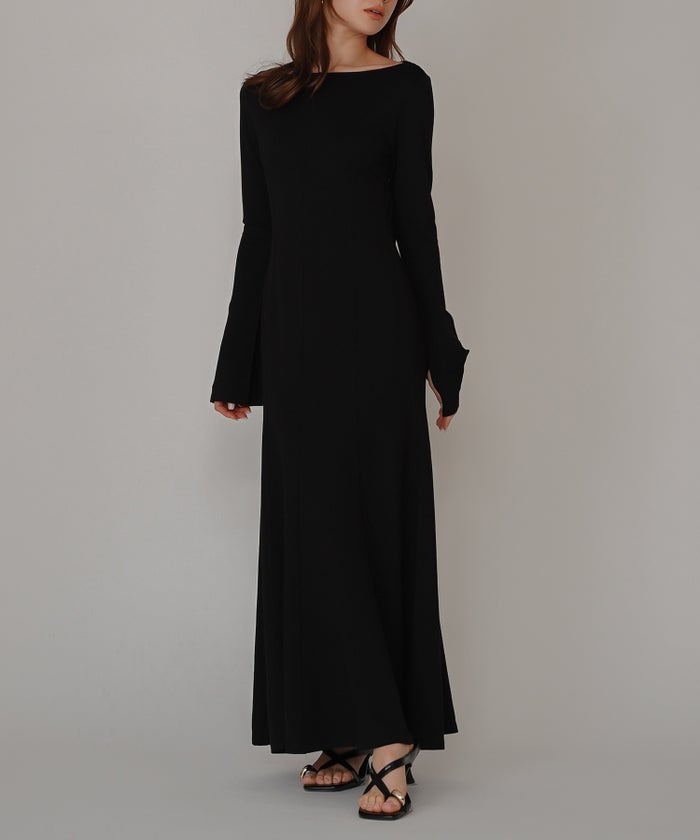 バック スクープオープン フレア ワンピース KINO THE KEI バックオープンワンピース スクープバックワンピース ボートネックワンピース フレアワンピース ロングワンピース デザインワンピース 美シルエットワンピース スタイルアップワンピース 大人フェミニンワンピース