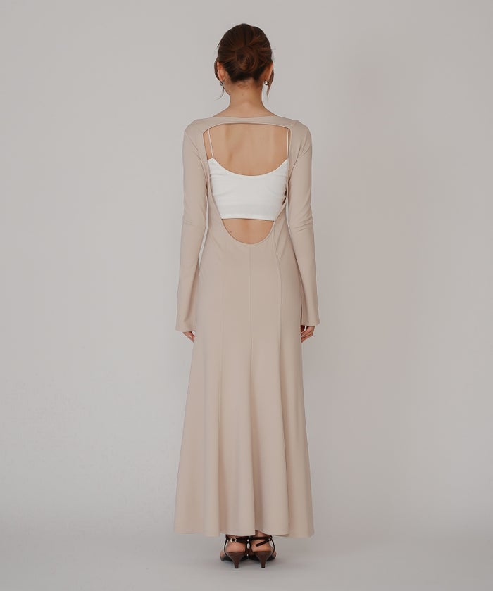 バック スクープオープン フレア ワンピース KINO THE KEI バックオープンワンピース スクープバックワンピース ボートネックワンピース フレアワンピース ロングワンピース デザインワンピース 美シルエットワンピース スタイルアップワンピース 大人フェミニンワンピース