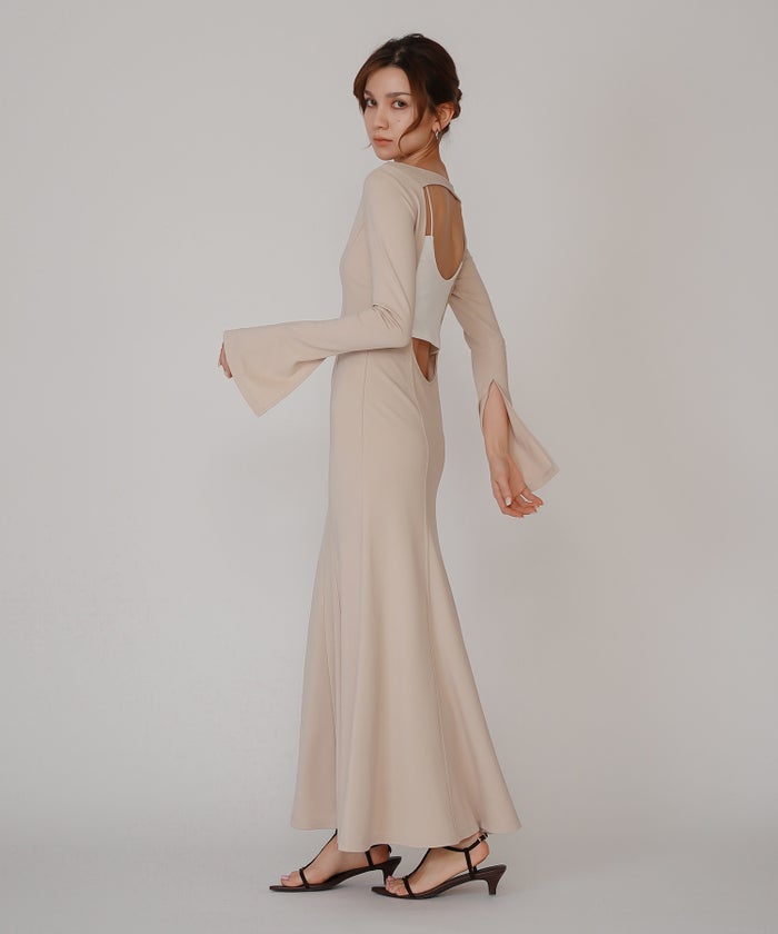 バック スクープオープン フレア ワンピース KINO THE KEI バックオープンワンピース スクープバックワンピース ボートネックワンピース フレアワンピース ロングワンピース デザインワンピース 美シルエットワンピース スタイルアップワンピース 大人フェミニンワンピース