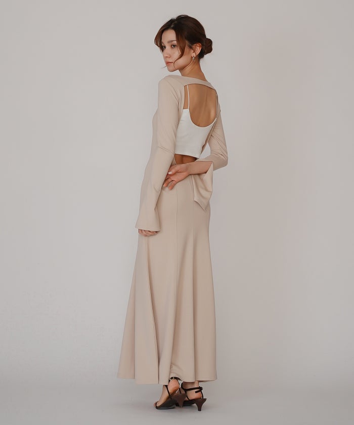 バック スクープオープン フレア ワンピース KINO THE KEI バックオープンワンピース スクープバックワンピース ボートネックワンピース フレアワンピース ロングワンピース デザインワンピース 美シルエットワンピース スタイルアップワンピース 大人フェミニンワンピース