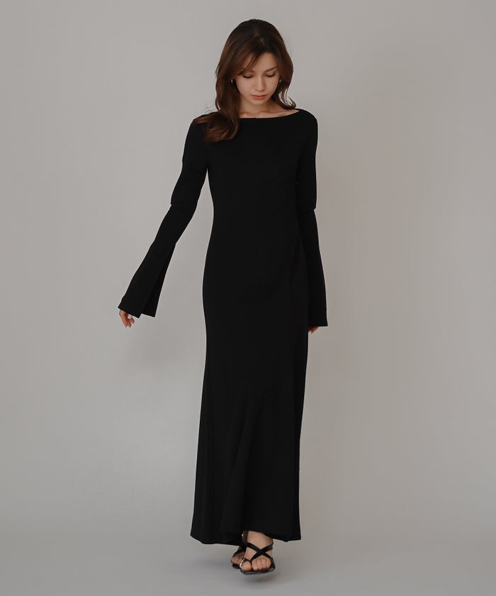 バック スクープオープン フレア ワンピース KINO THE KEI バックオープンワンピース スクープバックワンピース ボートネックワンピース フレアワンピース ロングワンピース デザインワンピース 美シルエットワンピース スタイルアップワンピース 大人フェミニンワンピース