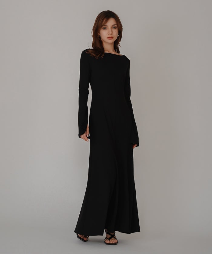 バック スクープオープン フレア ワンピース KINO THE KEI バックオープンワンピース スクープバックワンピース ボートネックワンピース フレアワンピース ロングワンピース デザインワンピース 美シルエットワンピース スタイルアップワンピース 大人フェミニンワンピース