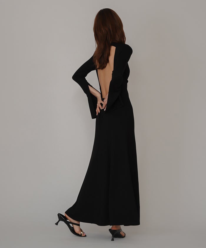 バック スクープオープン フレア ワンピース KINO THE KEI バックオープンワンピース スクープバックワンピース ボートネックワンピース フレアワンピース ロングワンピース デザインワンピース 美シルエットワンピース スタイルアップワンピース 大人フェミニンワンピース