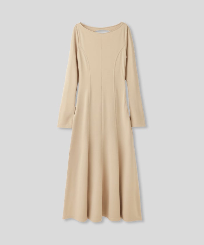 バック スクープオープン フレア ワンピース KINO THE KEI バックオープンワンピース スクープバックワンピース ボートネックワンピース フレアワンピース ロングワンピース デザインワンピース 美シルエットワンピース スタイルアップワンピース 大人フェミニンワンピース