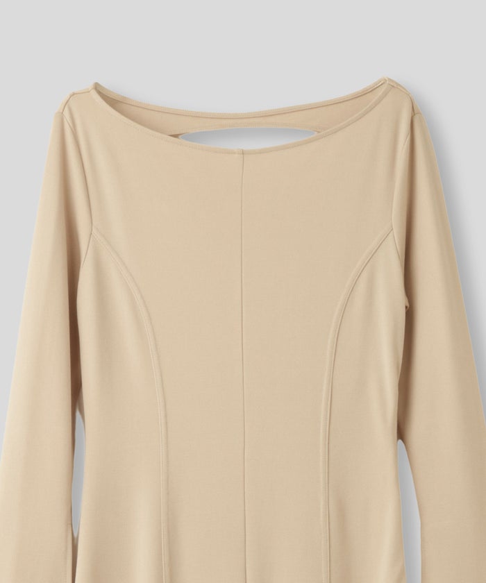 バック スクープオープン フレア ワンピース KINO THE KEI バックオープンワンピース スクープバックワンピース ボートネックワンピース フレアワンピース ロングワンピース デザインワンピース 美シルエットワンピース スタイルアップワンピース 大人フェミニンワンピース