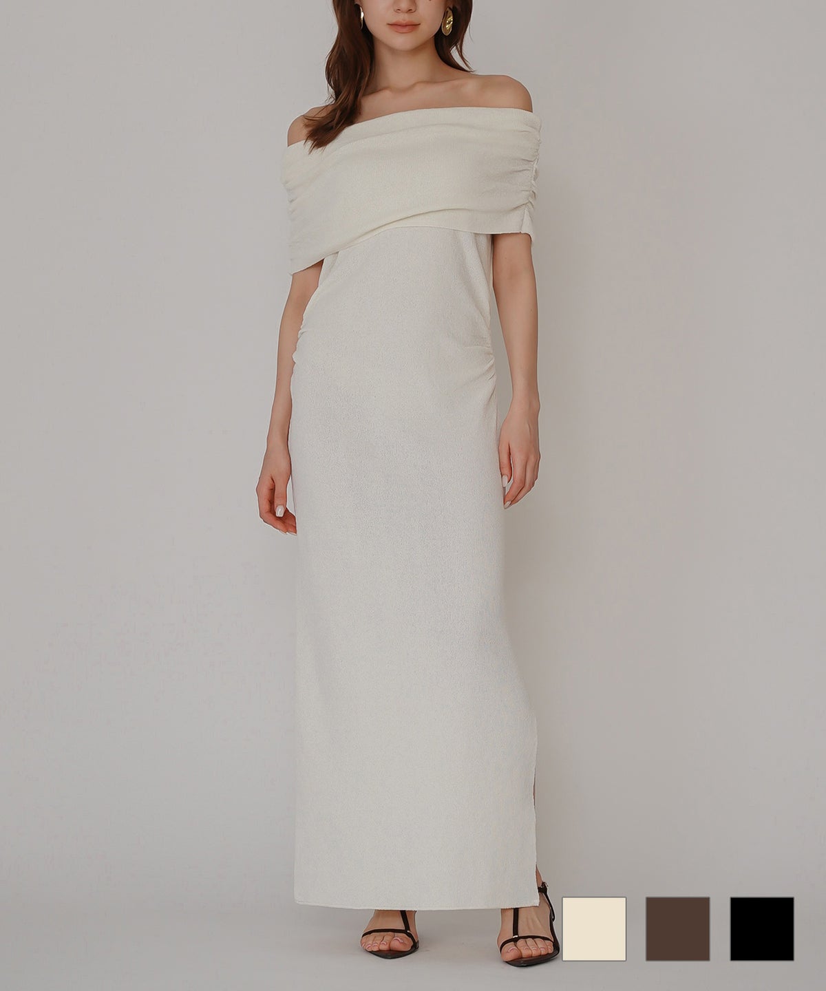 オフショル ニット ワンピース KINO THE KEI ストレッチワンピース ボディラインワンピース フィットシルエットワンピース 大人色気ワンピース 韓国風ワンピース 抜け感ワンピース 大人女子コーデ きれいめカジュアル オフショルワンピ ニットワンピース