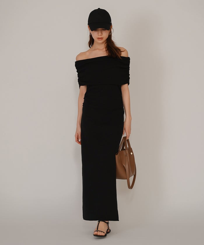 オフショル ニット ワンピース KINO THE KEI ストレッチワンピース ボディラインワンピース フィットシルエットワンピース 大人色気ワンピース 韓国風ワンピース 抜け感ワンピース 大人女子コーデ きれいめカジュアル オフショルワンピ ニットワンピース