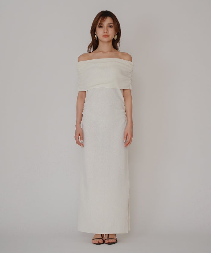 オフショル ニット ワンピース KINO THE KEI ストレッチワンピース ボディラインワンピース フィットシルエットワンピース 大人色気ワンピース 韓国風ワンピース 抜け感ワンピース 大人女子コーデ きれいめカジュアル オフショルワンピ ニットワンピース