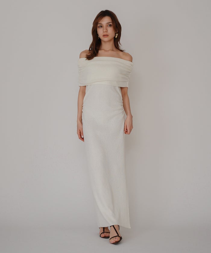 オフショル ニット ワンピース KINO THE KEI ストレッチワンピース ボディラインワンピース フィットシルエットワンピース 大人色気ワンピース 韓国風ワンピース 抜け感ワンピース 大人女子コーデ きれいめカジュアル オフショルワンピ ニットワンピース