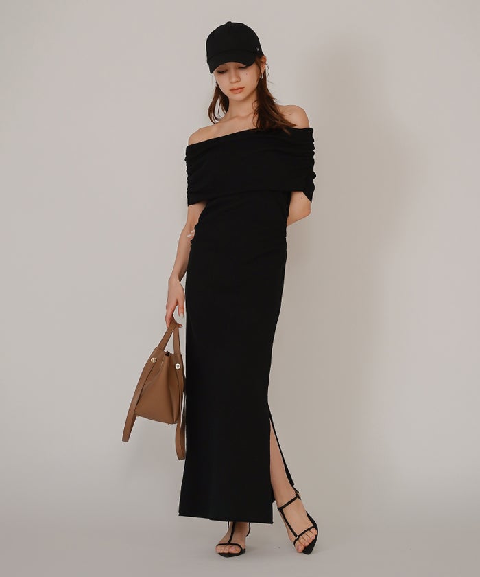 オフショル ニット ワンピース KINO THE KEI ストレッチワンピース ボディラインワンピース フィットシルエットワンピース 大人色気ワンピース 韓国風ワンピース 抜け感ワンピース 大人女子コーデ きれいめカジュアル オフショルワンピ ニットワンピース