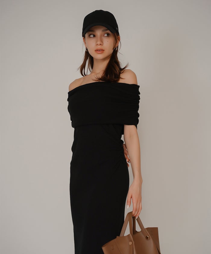 オフショル ニット ワンピース KINO THE KEI ストレッチワンピース ボディラインワンピース フィットシルエットワンピース 大人色気ワンピース 韓国風ワンピース 抜け感ワンピース 大人女子コーデ きれいめカジュアル オフショルワンピ ニットワンピース