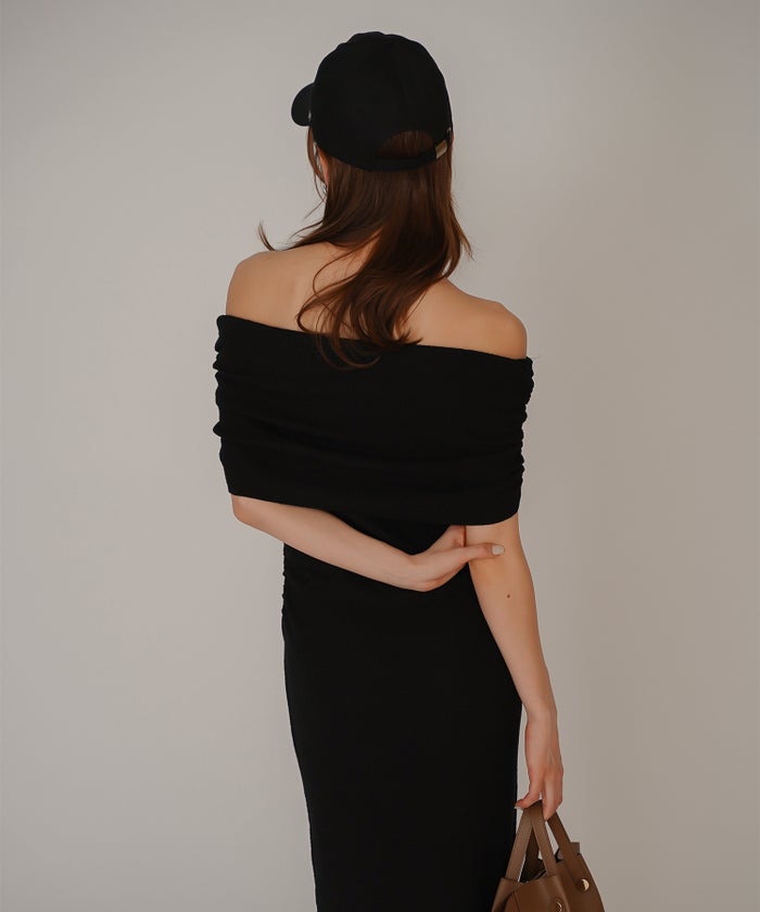 オフショル ニット ワンピース KINO THE KEI ストレッチワンピース ボディラインワンピース フィットシルエットワンピース 大人色気ワンピース 韓国風ワンピース 抜け感ワンピース 大人女子コーデ きれいめカジュアル オフショルワンピ ニットワンピース