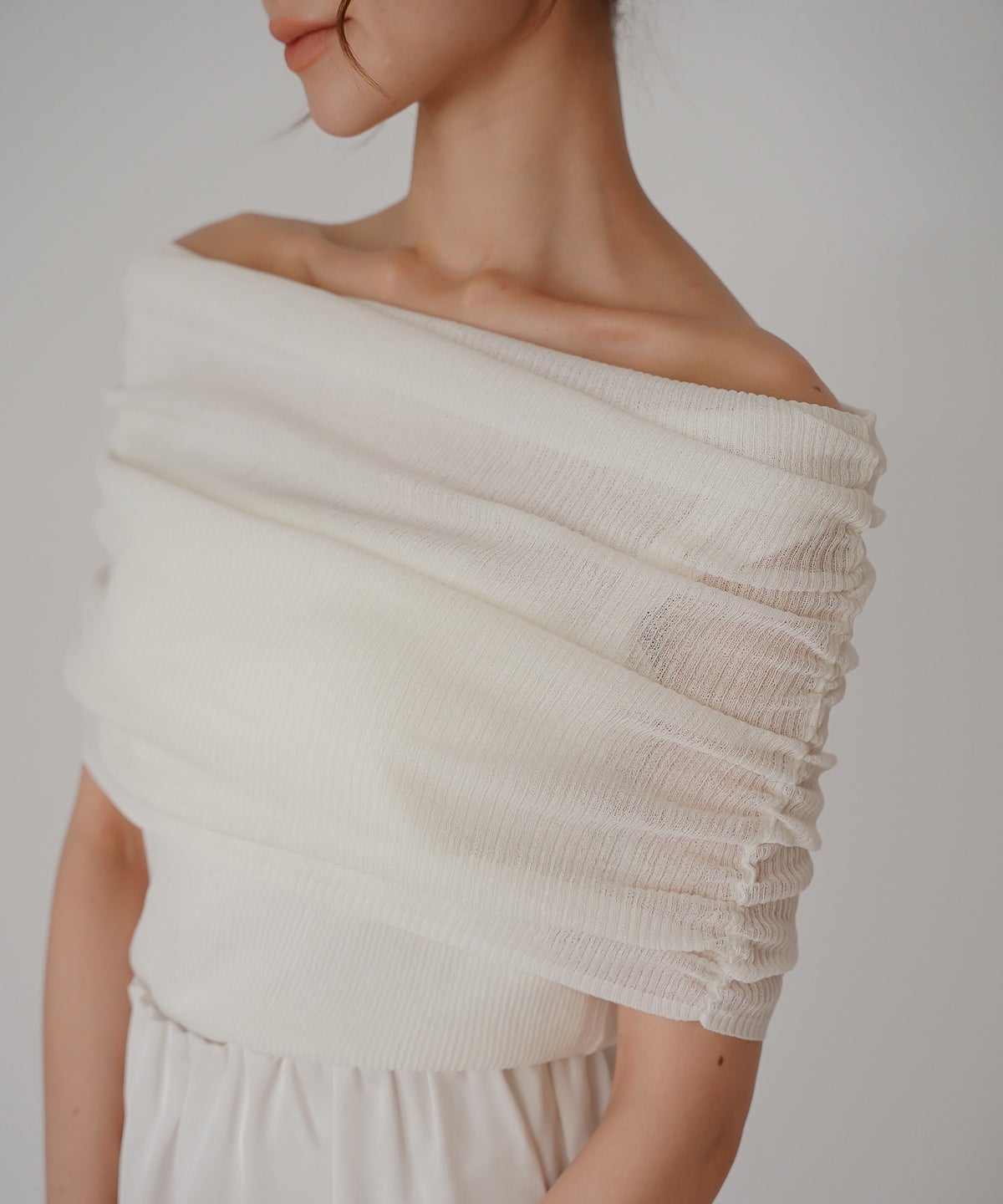 オフショル アレンジ ニット KINO THE KEI オフショルダートップス オフショルニット ワンショルダートップス ドレープトップス リブニットトップス フィットニット コンパクトトップス デザインニット 肌見せトップス